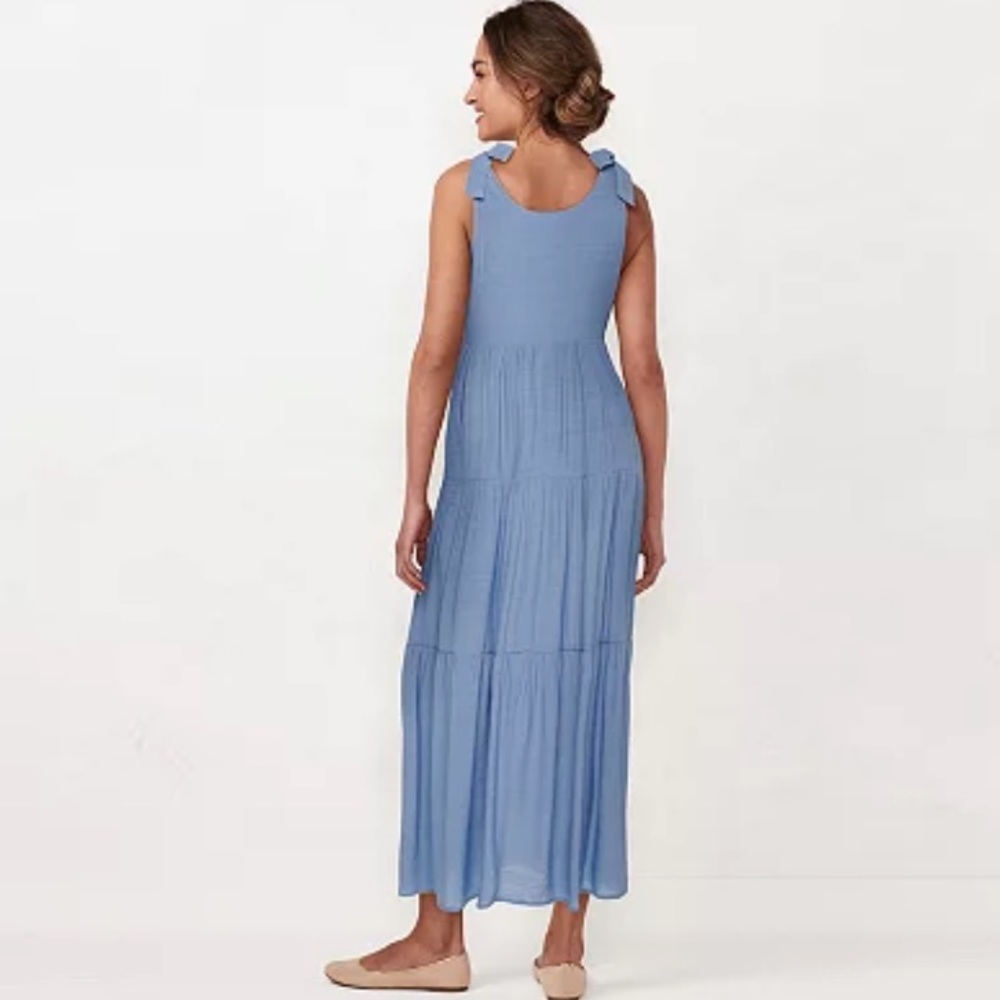 Lauren Conrad Blue Tie Bow Strap - Tiered Maxi Dress - Picture 2 of 9